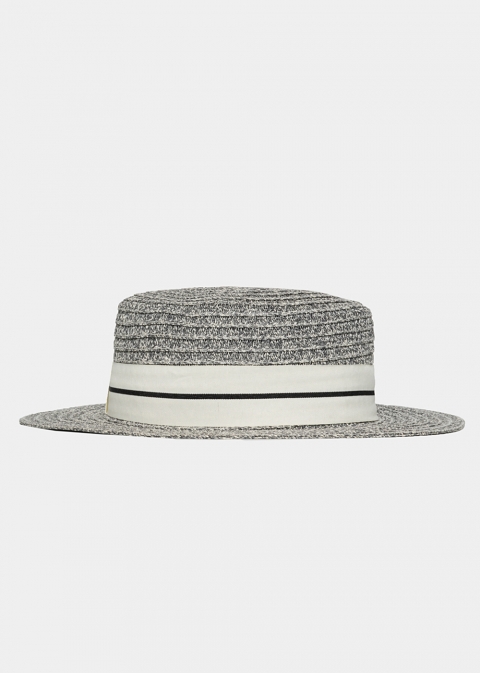 Grey Straw Hat with White Strap