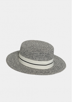 Grey Straw Hat with White Strap