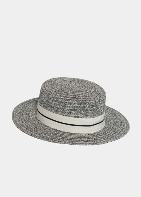 Grey Straw Hat with White Strap