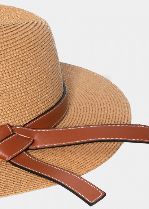 Brown Straw Panama with Camel Leather Belt