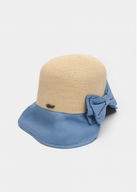 Blue Bucket Cotton & Straw Hat w/ Cotton Bow