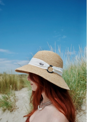 Natural Raffia Hat w/ White Hatband