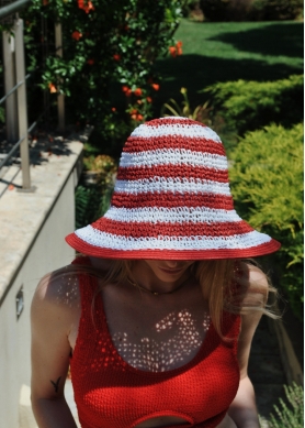 Red & White Handmade Bucket Hat