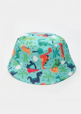 Kids Bucket Hat Double Face w/ Dino Pattern 