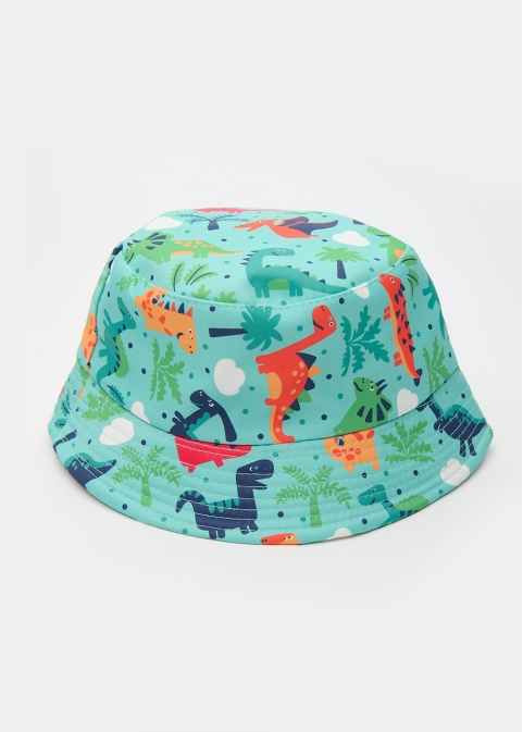 Kids Bucket Hat Double Face w/ Dino Pattern 