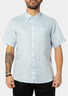 100% Linen Light Blue Classic Shirt w/ Short Sleeves