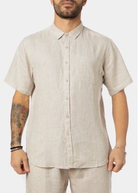 100% Linen Natural Beige Classic Shirt w/ Short Sleeves