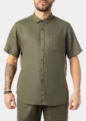 100% Linen Khaki Classic Shirt w/ Short Sleeves
