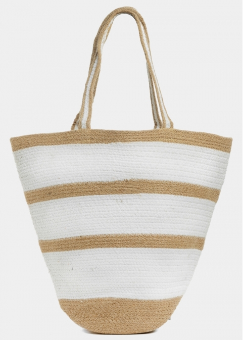 Big Jute & Cotton Striped Beach Bag 