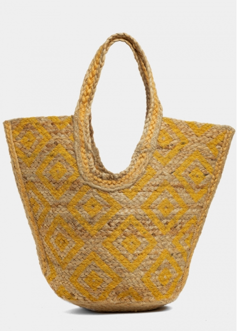 Big Jute Beach Bag w/ Yellow Design