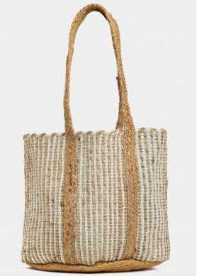 Big Jute & Cotton Beach Bag w/ Striped Design