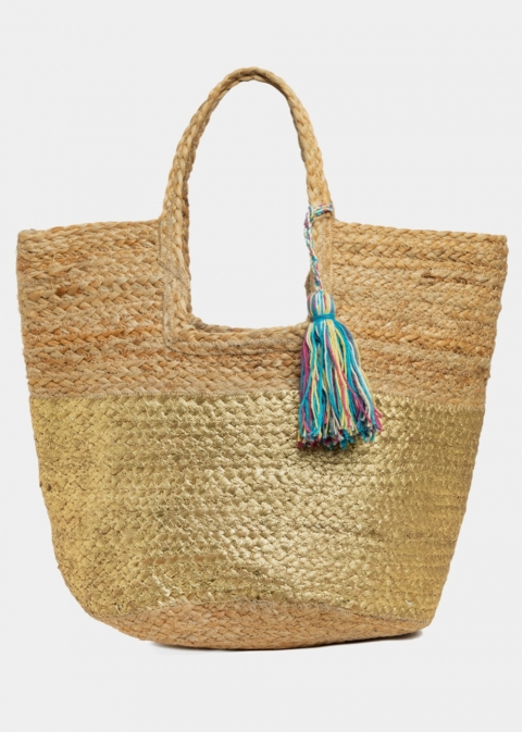 Big Jute Beach Bag w/ Gold Design