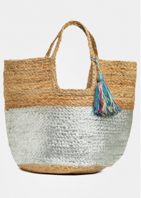 Big Jute Beach Bag w/ Silver Design