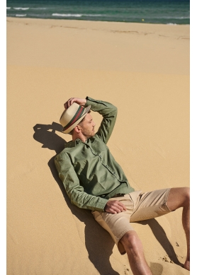 Beige fedora with green & red details