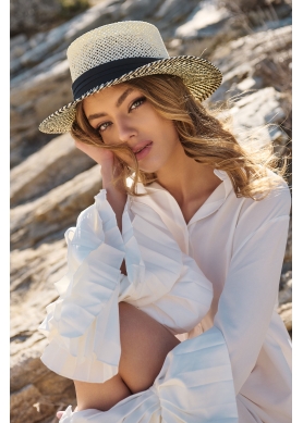 Ecru Straw Hat w/ Black Stripes