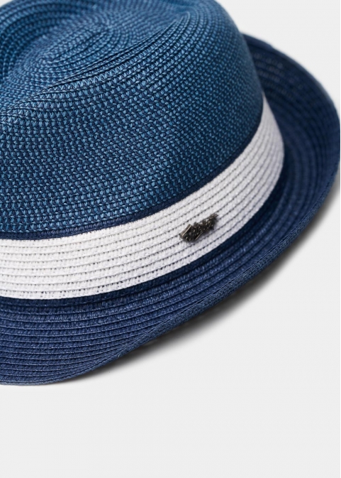 Blue fedora with white details