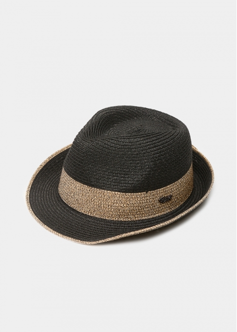 Black fedora with beige detail