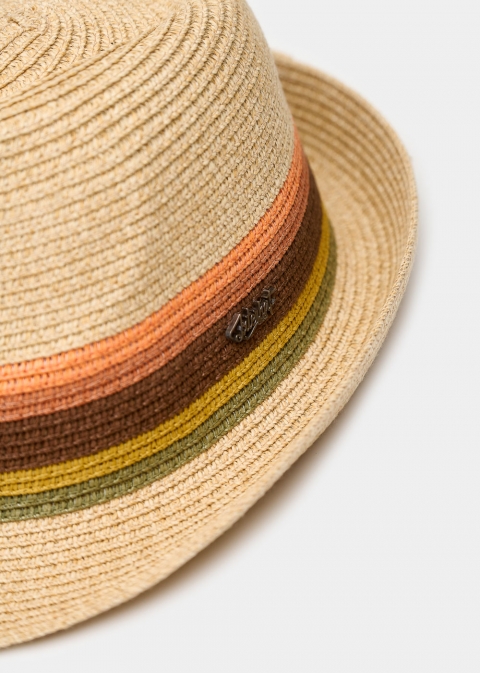 Beige fedora with raindow details 