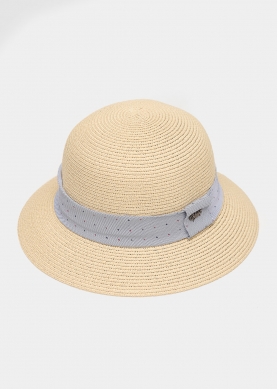 Beige Straw Hat w/ light blue strap 