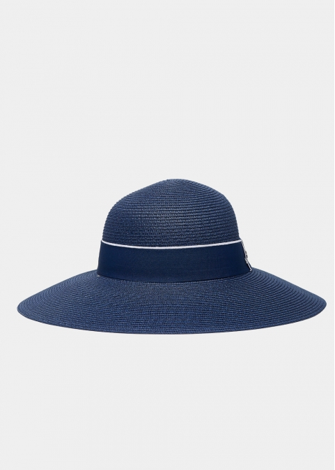 Navy Blue Straw Hat w/ Strap 