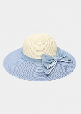 Light Blue & Beige Straw Hat w/ Bow