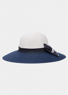 Navy Blue & White Straw Hat w/ Bow
