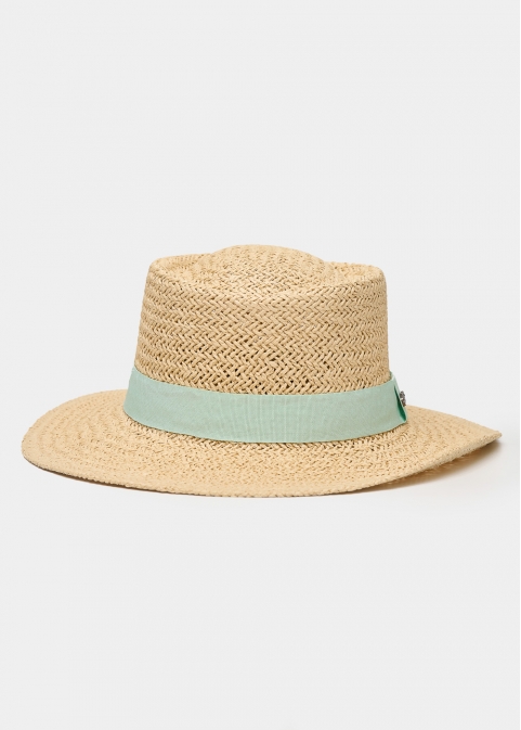 Beige Straw Hat w/ Light Blue Strap