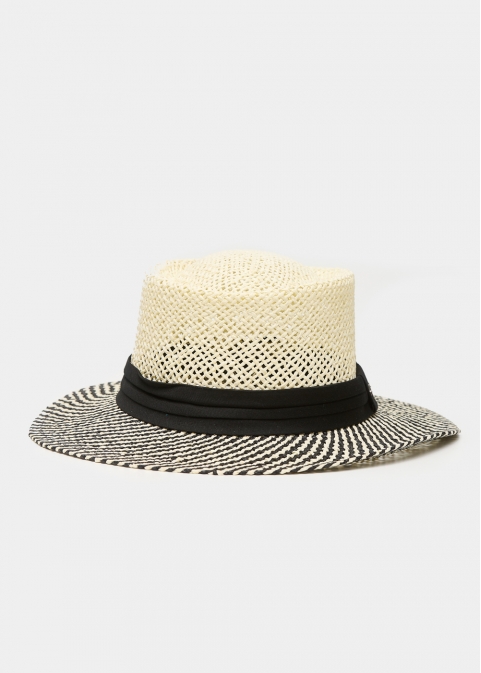 Ecru Straw Hat w/ Black Stripes