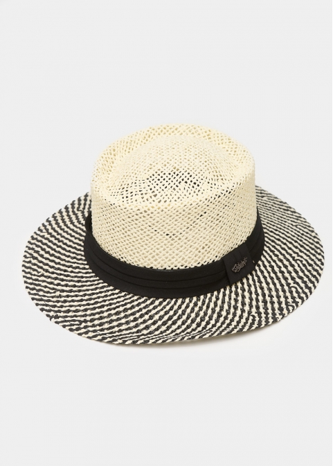 Ecru Straw Hat w/ Black Stripes