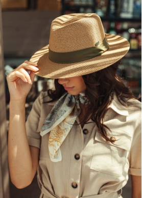 Brown Panama Style Hat w/ green hatband