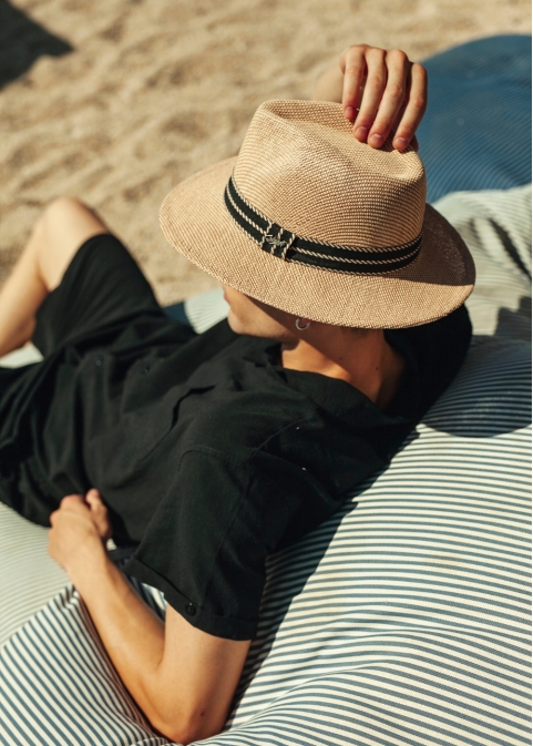 Brown Panama Style Hat w/ Black Strap