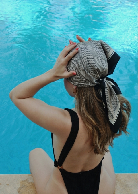 Checkered Print Silk Scarf