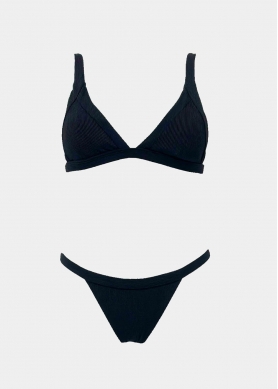 Ribbed High Cut Bikini Swimwear - Black