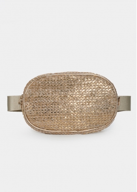 Straw small belt bag in beige gold