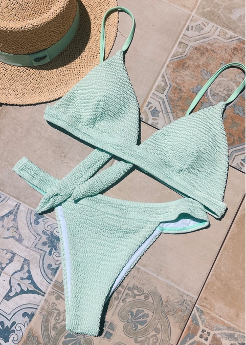 Crinkled Triangle Bikini Swimwear - Baby Green