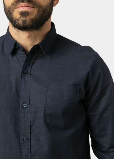 Linen - Cotton Navy Blue Classic Shirt