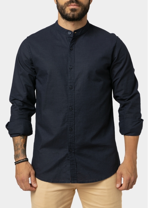 Linen - Cotton Navy Blue Mao Shirt 
