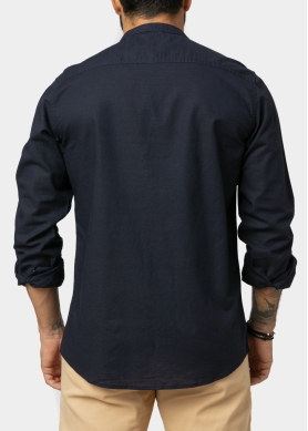 Linen - Cotton Navy Blue Mao Shirt 