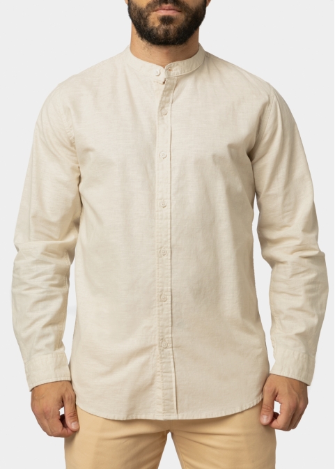 Linen - Cotton Beige Mao Shirt 