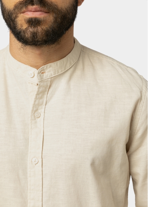 Linen - Cotton Beige Mao Shirt 