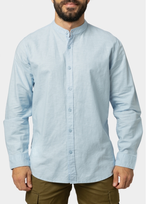 Linen - Cotton Light Blue Mao Shirt 