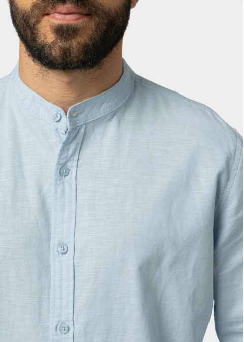 Linen - Cotton Light Blue Mao Shirt 