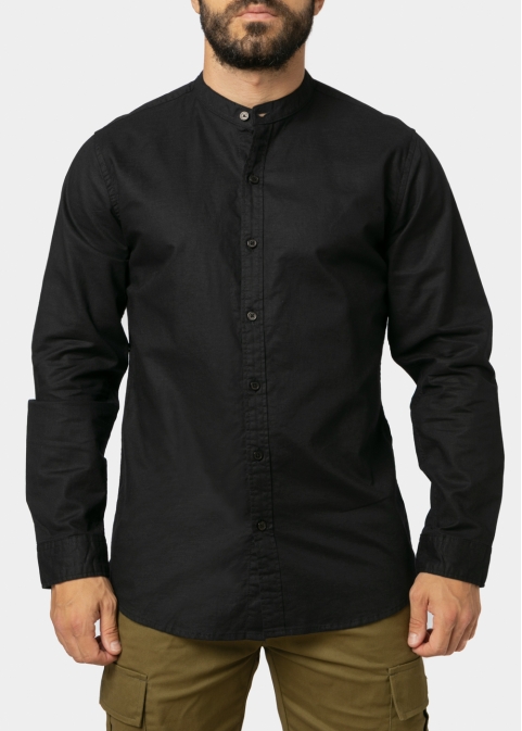 Linen - Cotton Black Mao Shirt 