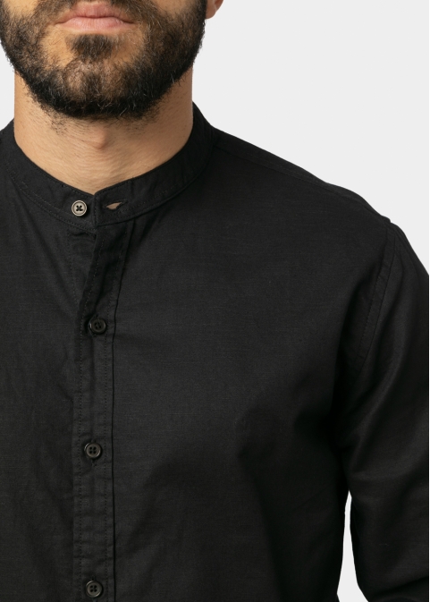 Linen - Cotton Black Mao Shirt 