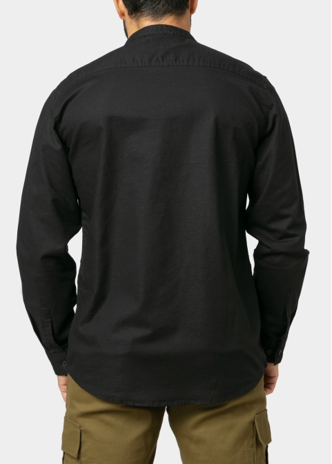 Linen - Cotton Black Mao Shirt 