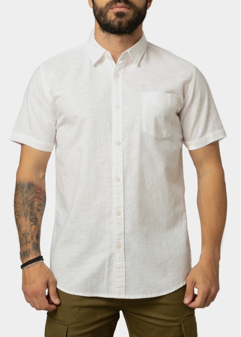 Linen - Cotton White Classic Shirt w/ Short Sleeves