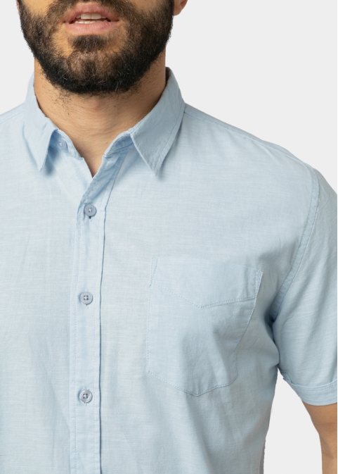 Linen - Cotton Light Blue Classic Shirt w/ Short Sleeves