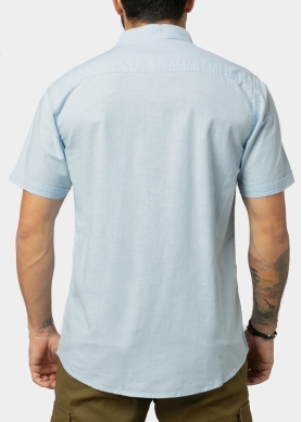 Linen - Cotton Light Blue Classic Shirt w/ Short Sleeves