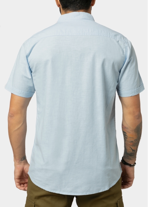 Linen - Cotton Light Blue Classic Shirt w/ Short Sleeves