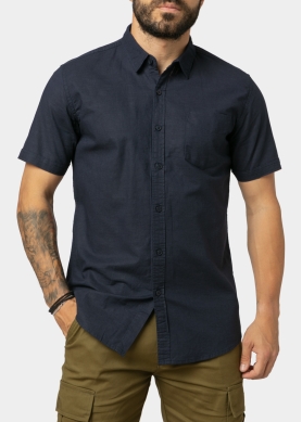 Linen - Cotton Navy Blue Classic Shirt w/ Short Sleeves